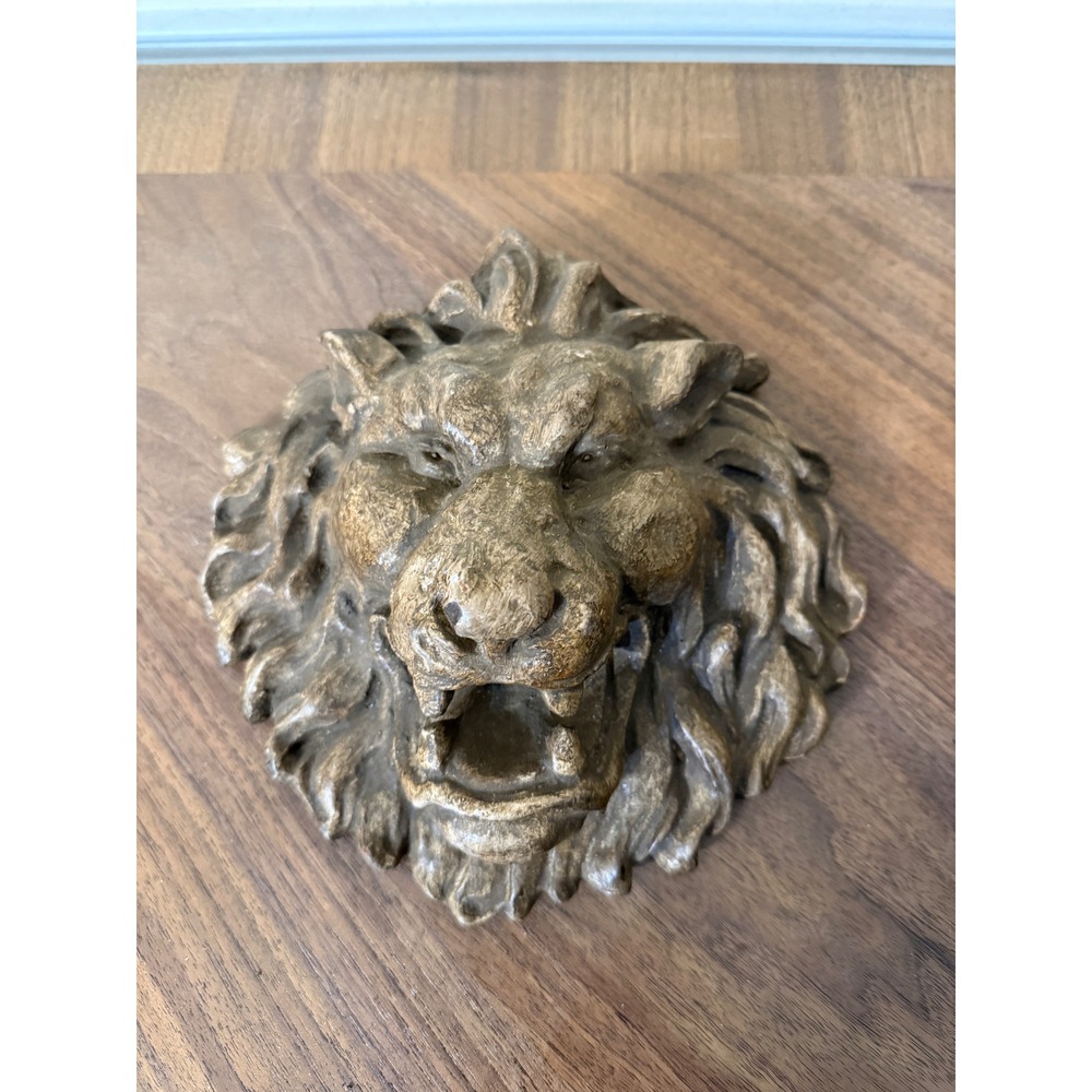 Vintage Lion Head Wall Decor Gold Bronze Roaring Lion Sculpture Hanging Art